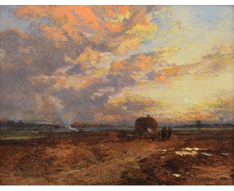 James Webb (British 1825-1895) "Littlehampton, Sussex", signed, titled and dated 1883-4 on verso, oil on mahogany panel.17cm 