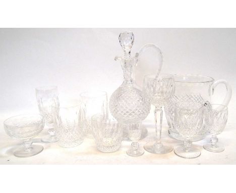 Waterford Colleen pattern cut glass service, to include a jug, claret jug (stopper base chipped) thirteen hock glasses (2 AF)