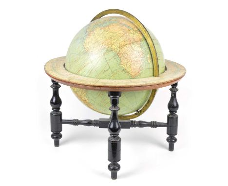 W. &amp; A. K. Johnston, Edinburgh and London twelve-inch table globe coloured printed paper cover, sphere on brass frame, al