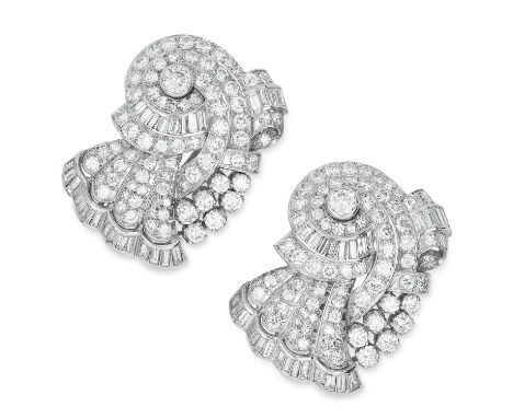 VINTAGE 19.0 CARAT DIAMOND CLIPS comprising of two clips set with round and baguette cut diamonds totalling approximately 19.