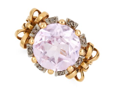 AMETHYST AND DIAMOND RING set with a round cut amethyst in a border of rose cut diamonds, size P / 8, 13.6g.