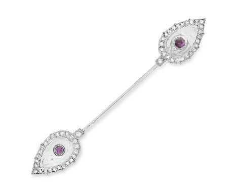 ART DECO AMETHYST, DIAMOND AND ROCK CRYSTAL JABOT PIN, CARTIER, CIRCA 1930 set with rock crystal, rose cut diamonds and caboc