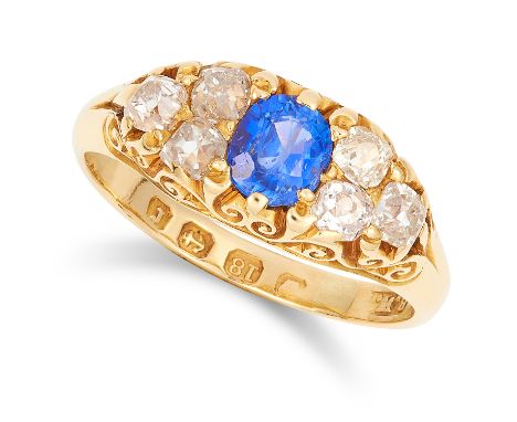 ANTIQUE VICTORIAN SAPPHIRE AND DIAMOND RING, 1891 set with an oval cut sapphire of 0.80 carats and old cut diamonds totalling