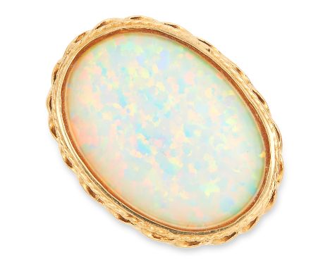 OPAL DRESS RING set with a cabochon opal size N / 6.5, 6.8g.