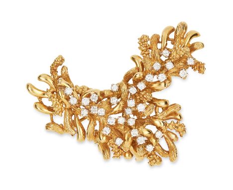 VINTAGE DIAMOND EARRING AND BROOCH SUITE in modernist design set with round cut diamonds, brooch 5.8cm, earrings 2.3cm, 57.5g