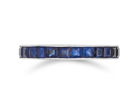 1.00 CARAT SAPPHIRE ETERNITY RING set with step cut sapphires totalling approximately 1.00 carats, size M / 6, 2.2g.