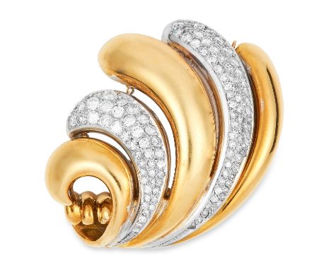 VINTAGE 4.00 CARAT DIAMOND BROOCH in swirling design set with round cut diamonds totalling approximately 4.00 carats, 4.1cm, 