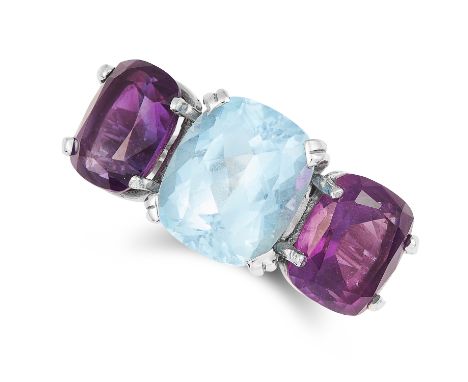 AMETHYST AND TOPAZ RING, KIKI MCDONOUGH set with an oval cushion cut topaz between two oval cushion cut amethyst, size L / 6,