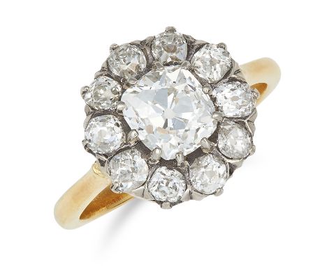 ANTIQUE 2.60 CARAT DIAMOND CLUSTER RING set with a central old cut diamond of 1.34 carats encircled by further old cut diamon