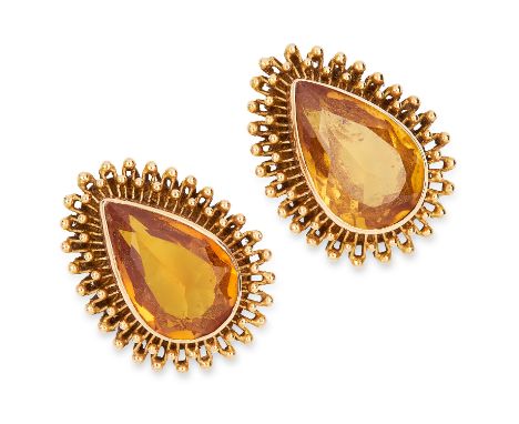 VINTAGE CITRINE EARRINGS each set with pear cut citrines, 2.7cm, 11.6g.