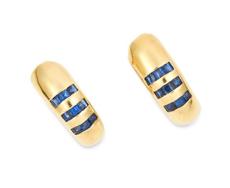 SAPPHIRE EARRINGS, POIRAY set with step cut sapphires, 2.1cm, 10.9g.