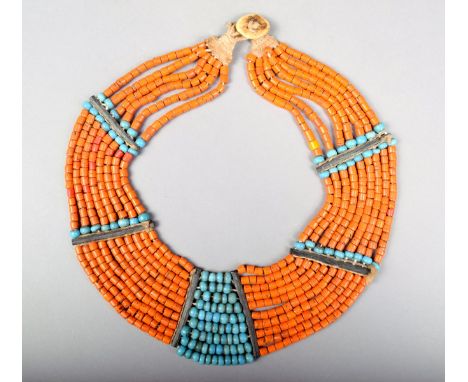 A Naga bead necklace India fibre strung with a bone button.  Provenance Monika Wengraf London.
