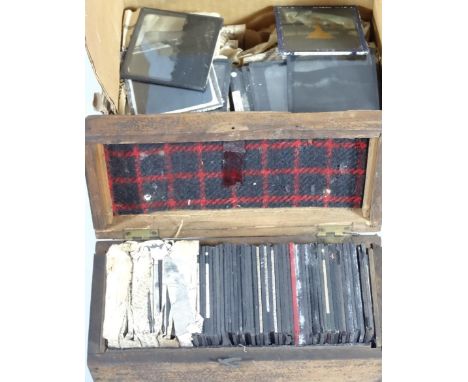 Various late 19thC and other magic lantern slides, coloured examples, etc, mainly 8cm wide. (a quantity)