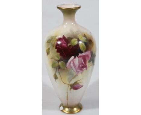 An Edwardian Royal Worcester vase, the shouldered body hand painted with roses, signed J. Flexman on a circular foot, no. 312