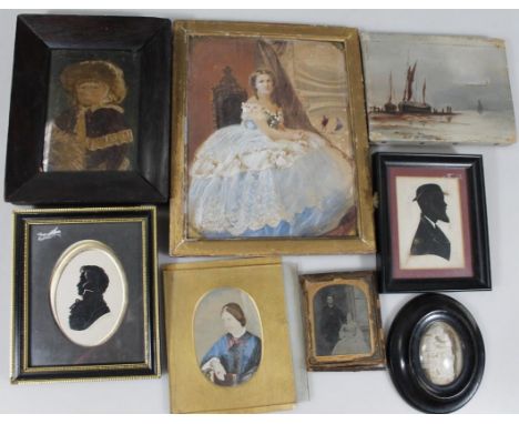 A 19thC plaster plaque Virgin and Child, 8cm x 5cm, 18thC English School, figure of a child oil on board, a quantity of vario
