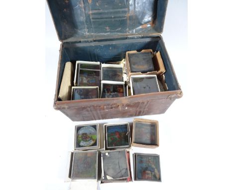 Various late 19thC and other magic lantern slides, to include coloured slides, birds, nature, Mr Short Goes For A Walk, vario