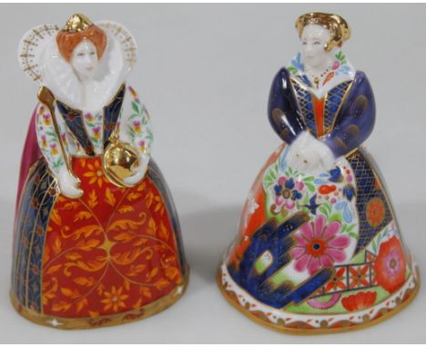 A Royal Worcester Connoisseur Collection candle snuffer, Catherine Parr 10cm high and another Elizabeth I. (2)