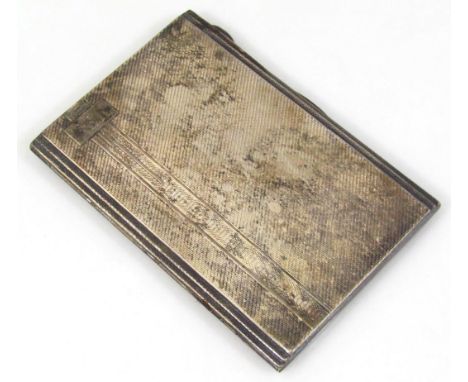 A George VI silver cigarette case, of rectangular outline, engine turned with thumb mould handles, the plain interior with ma