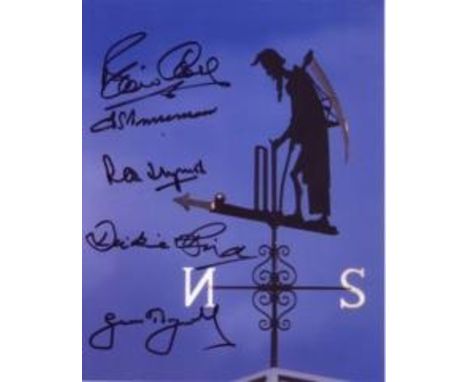 Cricket-8x10 inch photo of the weather vane at Lords Cricket Ground Old Father Tyme signed by Yorkshire cricket legends Brian