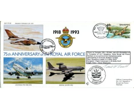 Dams Raid Veteran-RAF(75) 30, 75th anniversary of the Royal Air Force commemorative envelope, signed in pencil by Grant McDon