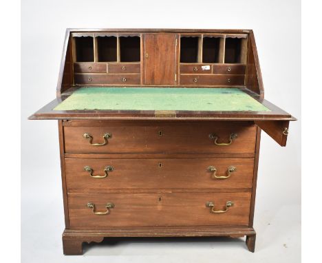 A Late 19th/Early 20th Century Mahogany Fall Front Bureau with Fitted Interior and Four Long Drawers to Base, Bracket Feet, 9