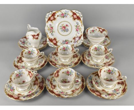 A Tuscan Windsor Tea Set to Comprise Six Cups, Twelve Saucers, Twelve Side Plates, Cake Plate, Milk Jug and a Sugar Bowl