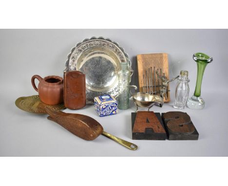 A Collection of Various Sundries to include Musical Instrument, Brass Skimmer, Silver Plated Cake Basket and Sauce Boat, Corp