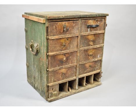 A 19th Century Pine Tool Cabinet with Eight Drawers over Section For Four Small Drawers but only One Drawer Remains, 57cms Wi