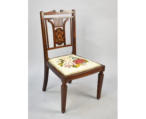 A Pretty Inlaid Edwardian Ladies Bedroom Chair with Tapestry Pad Seat