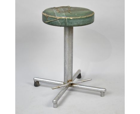 A Vintage Circular Topped Stool with Harrods Label, 30cms Diameter