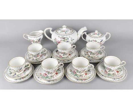 An Aynsley Pembroke Tea Set for Seven to Comprise Cups, Saucers, Side Plates, Cake Plates, Teapot, Milk Jug and a Sugar Bowl