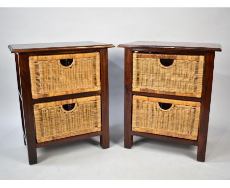 A Pair of Modern Matching Two Shelf Storage Units with Wicker Trays, 57cms Wide
