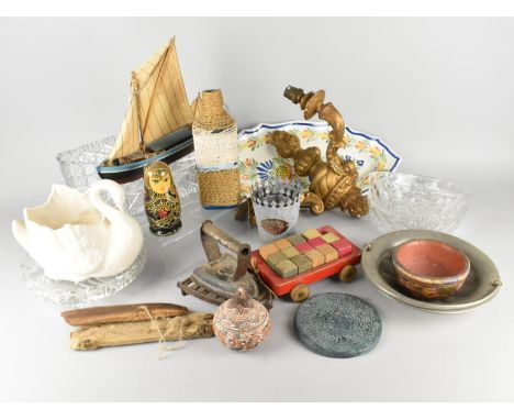A Collection of Various Items to Comprise Glassware, Ceramics, Gilt Twin Branch Wall Light Fitting, Russian Doll, Metalwares 