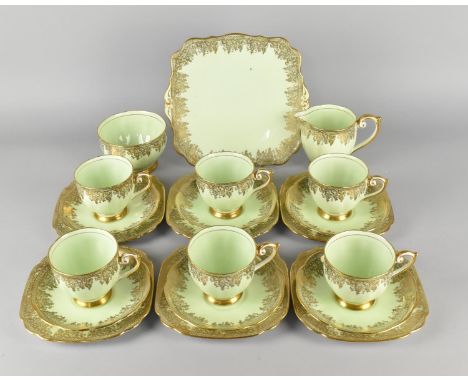 A Bell China Mint Green and Gilt Decorated Tea Set for Six to Comprise Six Cups, Six Saucers, Six Side Plates, Cake Plate, Mi