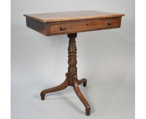 A 19th Century Mahogany Rectangular Occasional Table with Single Long Drawer on Tripod Support and Scrolled Feet, 62cms Wide