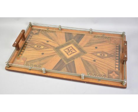 An Australian Specimen Wood Rectangular Two Handled Tray with Metal Gallery, Reverse Inscribed 'This Tray is Made From Queens