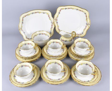 A Tuscan Heather Tea Set to Comprise Six Cups, Eleven Saucers, Twelve Side Plates, Two Cake Plates, Milk Jug and a Sugar Bowl