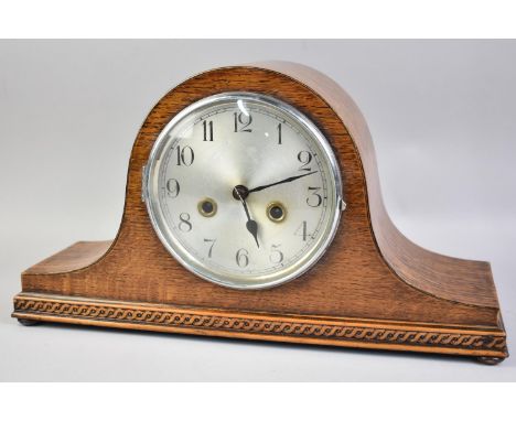 A Mid 20th Century Oak Napoleon Hat Mantel Clock, 41.5cms Wide
