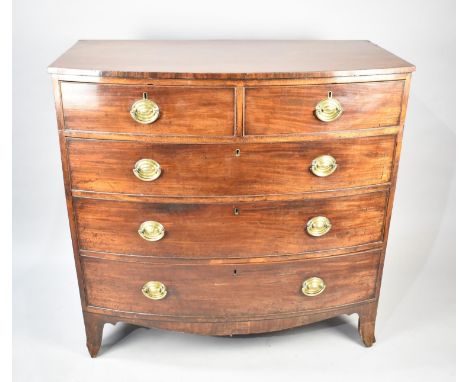 A Late Victorian Bow Fronted Mahogany Chest of Two Short and Three Long Drawers, Bracket Feet, 107cms Wide