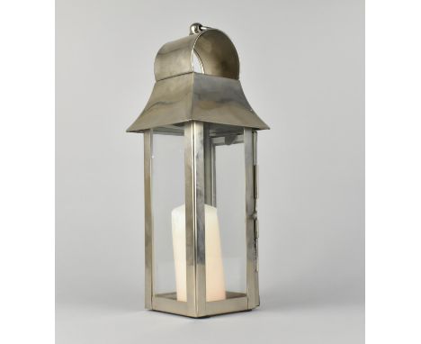 A Modern Brushed Aluminium Candle Lantern, 37cms High