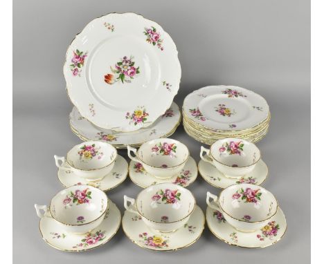 A Cauldon Floral Decorated Service to Comprise Six Cups, Six Saucers, Six Side Plates and Three Large Plates