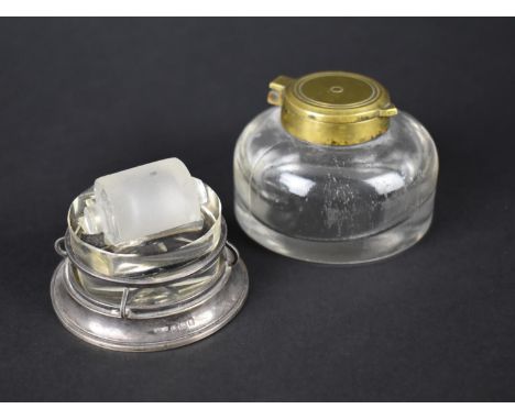 A Silver and Glass Stamp Wetter by Payton, Pepper &amp; Sons Ltd (Some Condition issues to Glass) Together with a Glass Inkwe