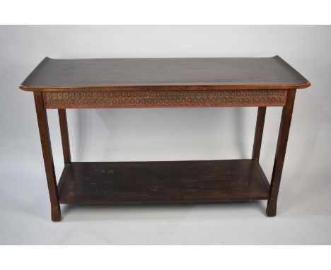 A Mid/Late 20th Century Far Eastern Side Table with Stretcher Shelf, 122cms Wide, Carved Top Rail