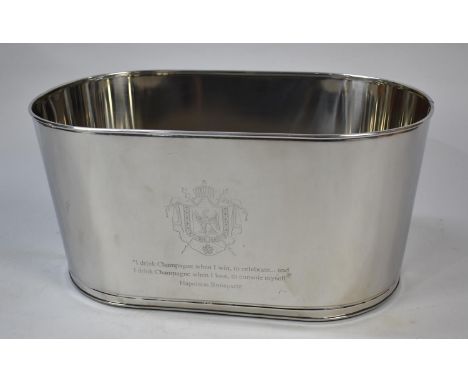A Large Unused Silver Plated Champagne Cooler with Quotes from Napoleon Bonaparte to One Side and Lily Bollinger to The Other