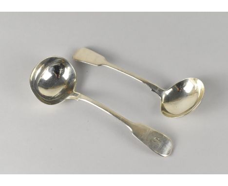 Two Georgian Silver Ladles One by WC and the Other WJ, 126g, 18cm and 17cm Long