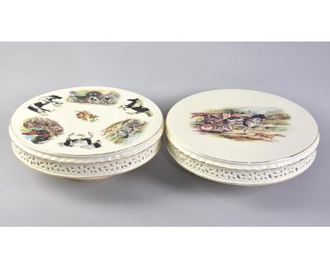 Two Ceramic Cake Stands with Transfer Decoration, 27cm Diameter