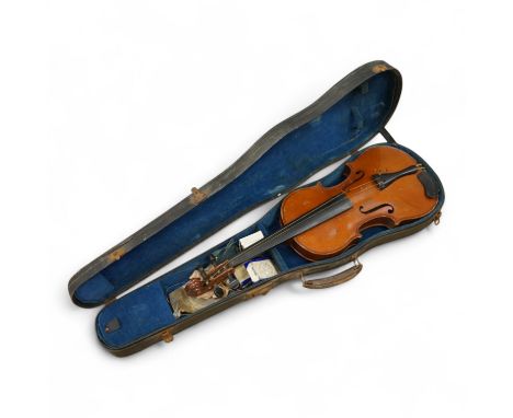 An early 20th century German violin, bearing a Stradivarius label, with case.