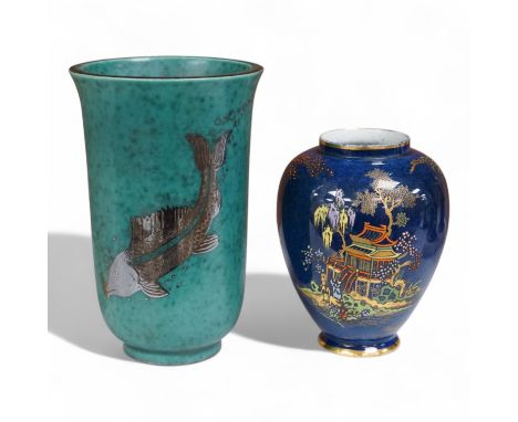A Gustavsberg Argenta ware vase and a Carlton ware vase, tallest 16.5cm high.