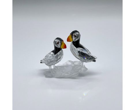Part of the Feathered Beauties collection. A pair of puffin perched on a frosted rocky-crystal base. The puffins are made fro