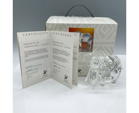 Part of the SCS Inspiration Africa collection. Lead crystal figure adorned with frosted crystal tusks and polished jet crysta
